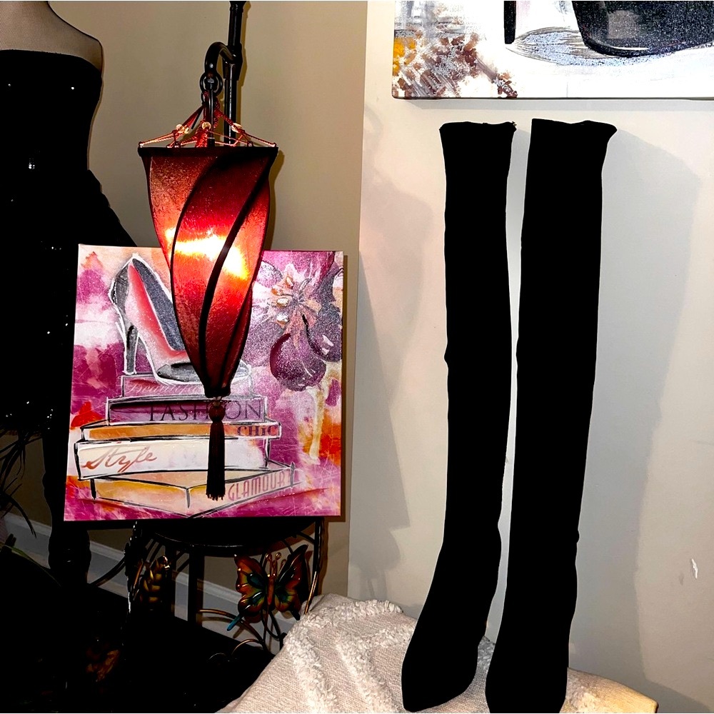 Express - Midnight Black knee thigh high boots. 
PayPal payments not accepted.